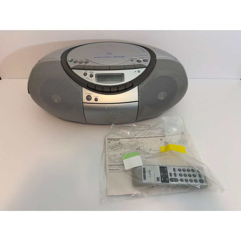 Sony CFD-S350 Silver Boombox CD Cassette Radio Player with Remote RMT-CS350A